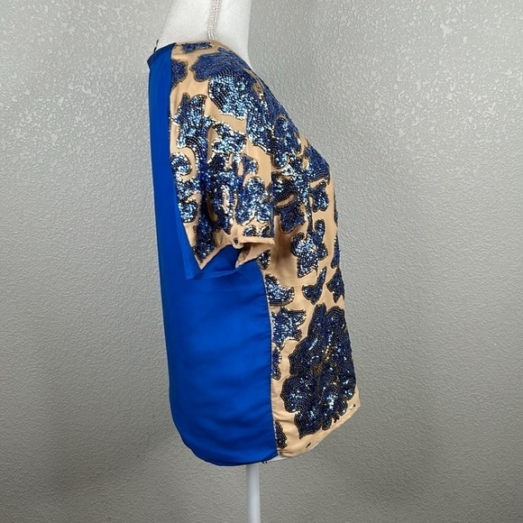 Target x Tracy Reese Blue & Tan Sequin Floral Top Size Small - Picture 3 of 6
